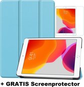 Tablet hoes geschikt voor Ipad 10.2 Inch 2019 / 2020 / 2021 - Tri-Fold Book Case + Screenprotector - Licht Blauw