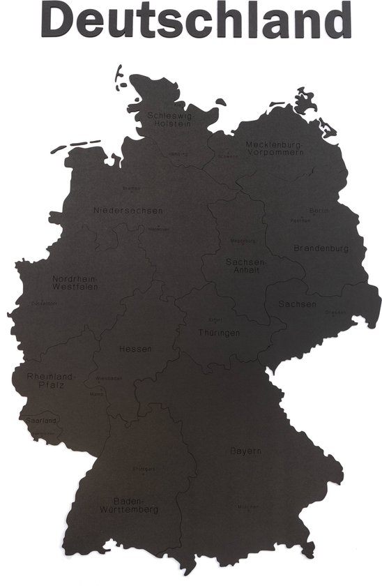 MiMi Innovations® Luxe Houten Landkaart - Muurdecoratie – Deutschland – 102x66 cm/40.2x26 inch - Zwart