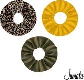 Jumalu scrunchie velvet haarwokkel haarelastiekjes - tijgerprint, oker geel en groen - 3 stuks
