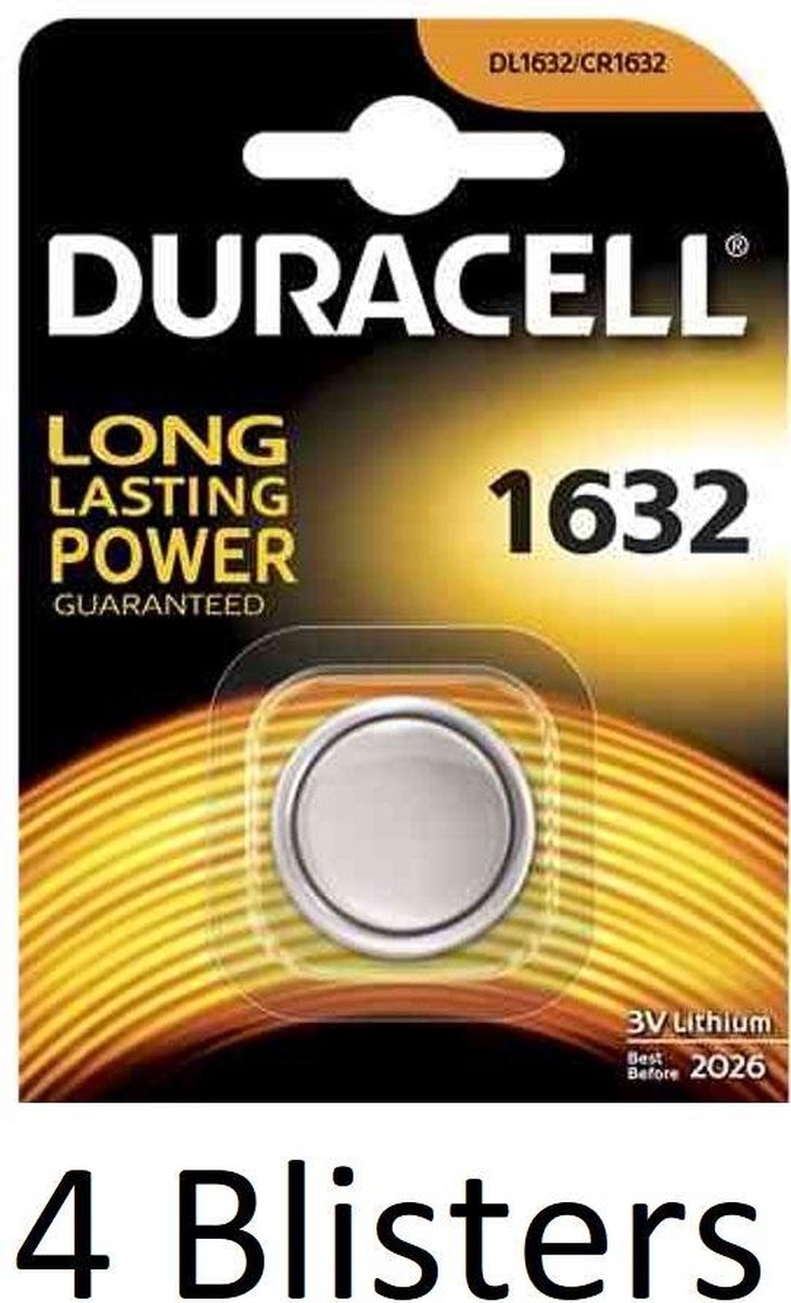 4 Stuks (4 Blisters a 1 st) Duracell 1632 Single-use battery CR1632 Lithium 3 V