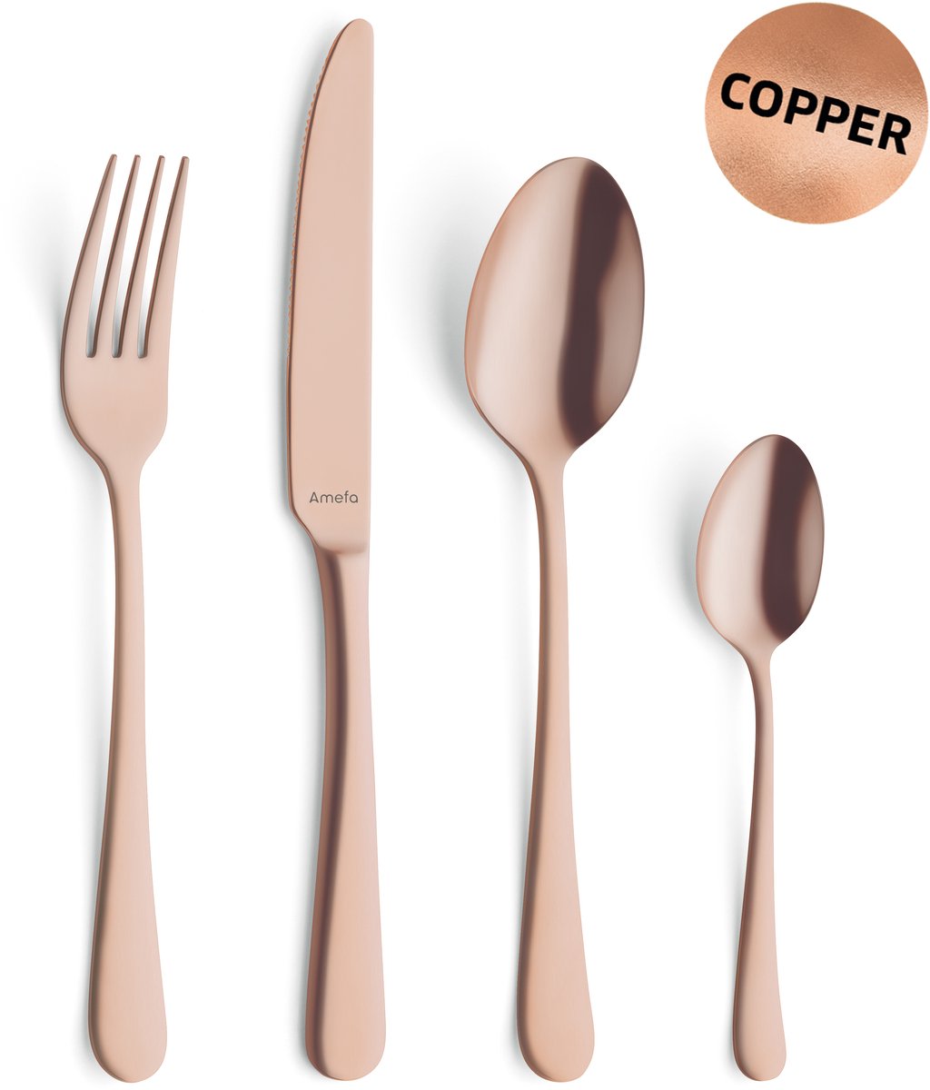 Bol.com Amefa Austin Koper- 24 delige bestekset - 6 persoons- PVD Mat-18/0 Chroomstaal – Cadeauverpakking aanbieding
