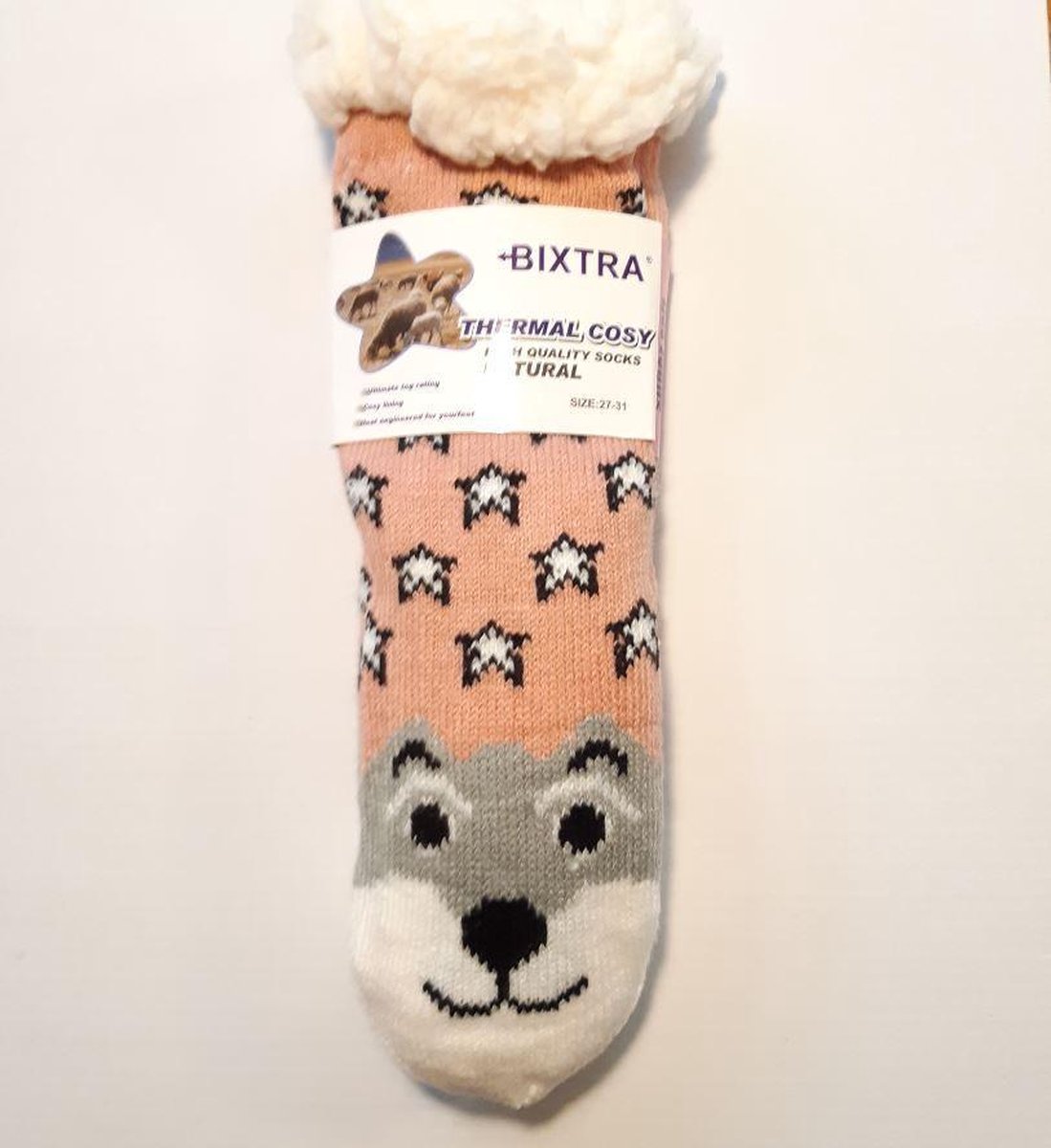 huissokken maat 36-41 fluffy bloem lichtroze