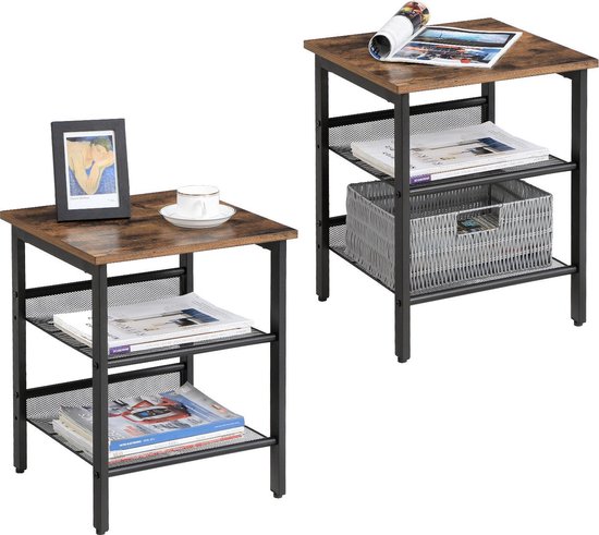 HOMCOM 2-delige Set Bijzettafels Stapelbare Nachttafel Salontafel Met Stalen Poten Modern Voor Woonkamer Zwart~222qo3o31u801