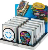 Sigarettendoos - Sigarettendoosje - Staal - Canvas motief - 12 stuks - Skull / Smile motief met Pailletten