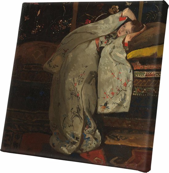 Meisje in witte kimono | George Hendrik Breitner | Wanddecoratie | 100 CM x 100 CM | Canvas | Foto op canvas | Oude Meesters