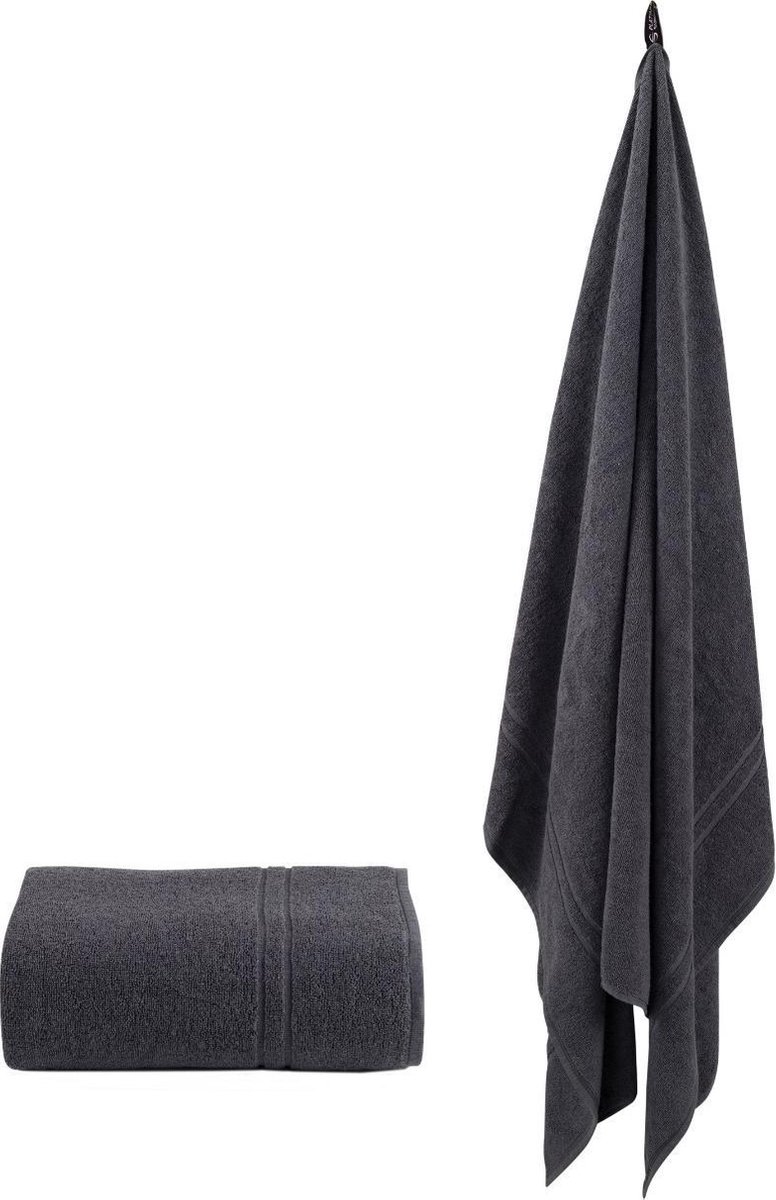 Homéé grote handdoeken antraciet 100x150cm set van 2 stuks 100% katoen badstof 450g.m²