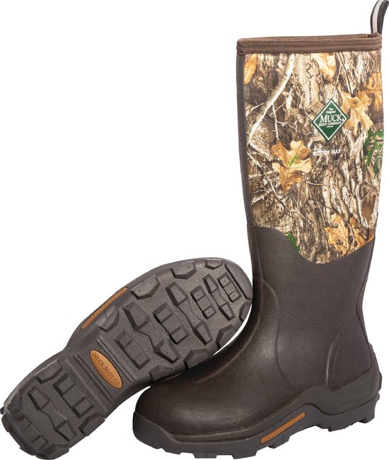 Bruine camouflage laars en losse zool met profiel, getoond op witte achtergrond.