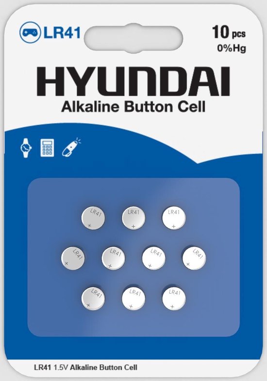 Hyundai - Pile bouton LR41 - Alcaline - 10 pièces