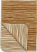Meyco stripe flanel ledikantdeken - 100x150 cm - Camel/Offwhite
