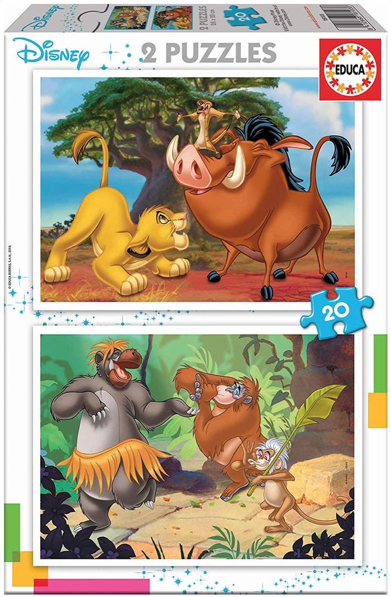 Educa puzzel - Disney Leeuwenkoning en Jungleboek - 2 x 20 stukjes - Educa