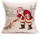 Kussenhoes kerstman met hond linnen