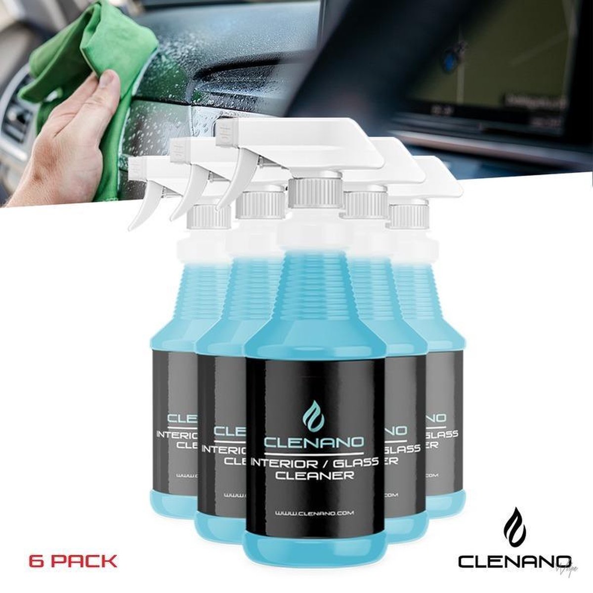 Interieur Reiniger Clenano 6x 1 liter- Voordeel Pack -Voor het hele interieur – Reinigt – Ontvet – Streep loos - Nano resultaat – Verwijdert hardnekkig vuil – Fris geparfumeerd – Multifunctioneel – Antibacterieel - Veilig op alle materialen