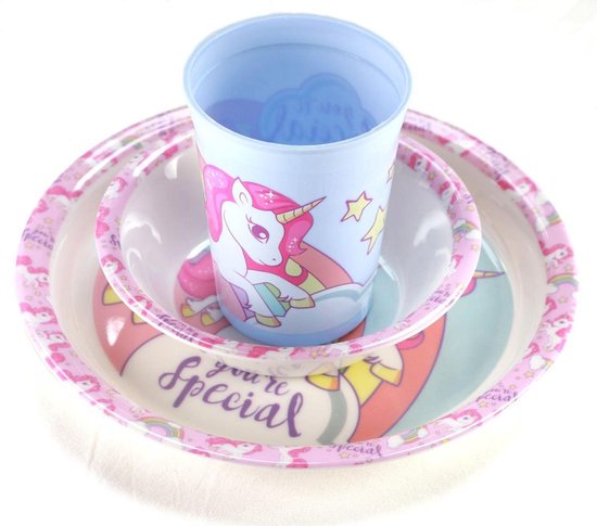 Palleon Unicorn Children's Dinnerware Set – Plate, Cereal Bowl & Cup | BPA Free, Reusable & Microwave Safe | Perfect for Girls & Boys