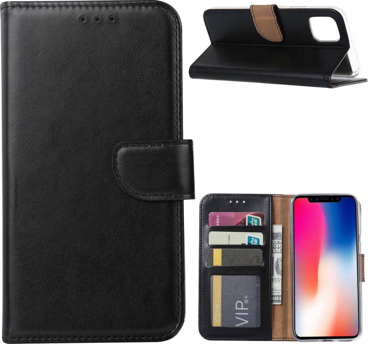 Ntech hoesje Geschikt voor iPhone 11 Pro Max Portemonnee / Booktype hoesje - Zwart