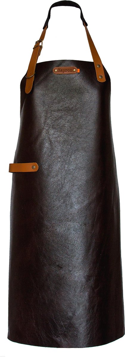 Xapron luxe leren (BBQ) schort New York - kleur Brown (bruin)