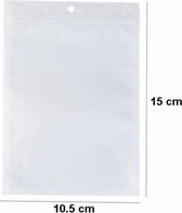 Wit-doorzichtige plastic zakken met ritssluiting en gat - Afmeting - 10x18cm (50 stuks)
