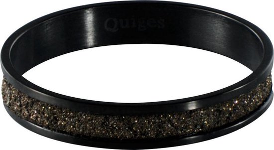 Quiges Stapelring Dames - Vulring Bruin Glitter - RVS Zwart - Maat 20 - Hoogte 4mm