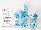 Chessex Gemini Wit-Teaal/Zwart Polydice Dobbelsteen Set (7 stuks)