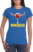 Foute Kerst t-shirt wijntje Winedeer blauw voor dames XL