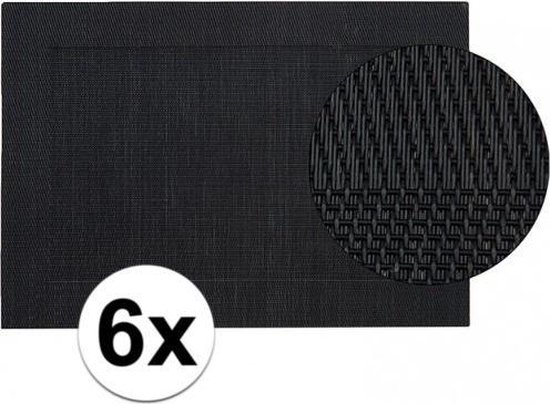 6x Placemat gevlochten zwart 45 x 30 cm