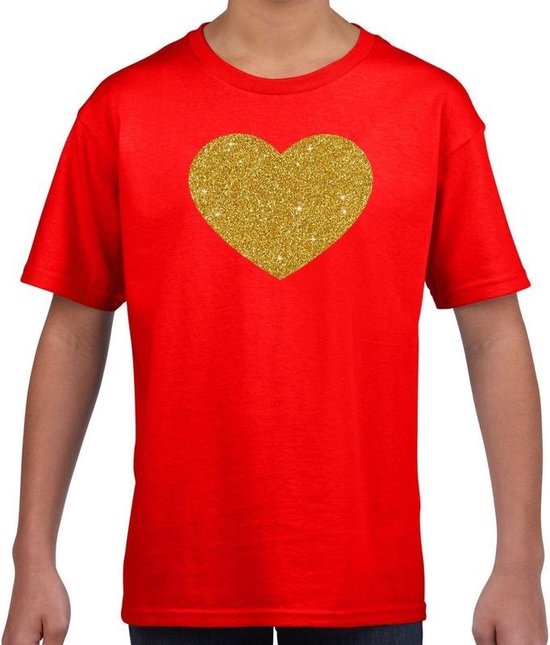 Gouden hart t-shirt rood kids - kids shirt Gouden hart 140/152