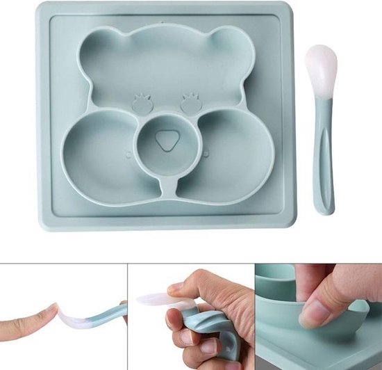 water voordelig Oplossen Baby placemat + baby lepel - met zuigbodem - 100% silicone, - Bordje voor  baby's,... | bol.com