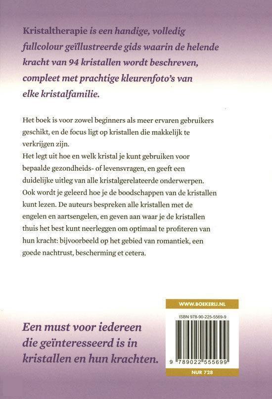 Achterkant boek 'Kristaltherapie' met beschrijving, ISBN en streepjescode.