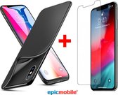 Epicmobile - iPhone X/XS Zwarte silicone hoesje + tempered glass screenprotector – Voordeelbundel