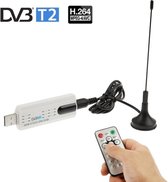 USB 2.0 DVB-T2 Stick, Receiver digitale TV ontvanger met afstandsbediening & FM Radio functie, ondersteunt MPEG-4 H.264 (AVC) & MPEG 2 Encodingwit