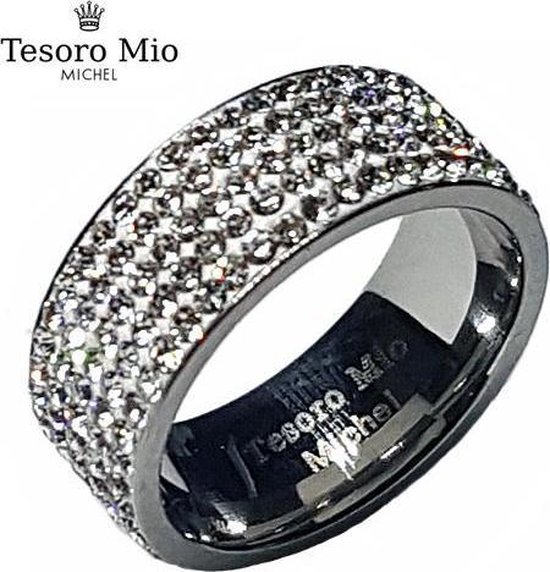 Edelstaal dames ring met zuivere zirkonia steentjes van Tesoro Mio Michel (maat 59, 18,6 mm)