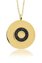 Montebello Ketting Bode Black K - Dames - 316L Staal Goud PVD - Zirkonia - Rond - ∅ 35 mm - 50 cm