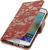 Samsung Galaxy S6 Edge Lace Kant Booktype Wallet Hoesje Rood - Cover Case Hoes
