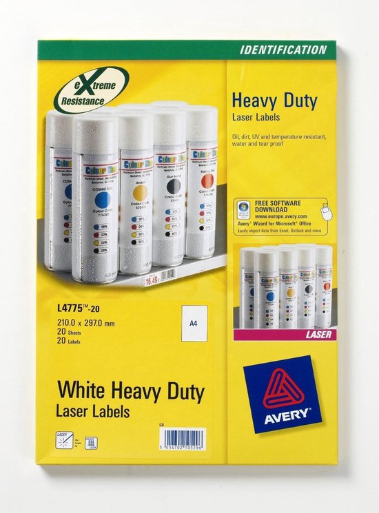 Avery Etiket L4775 20 210x297mm Polyester Wit 20 Stuks Bol 1622