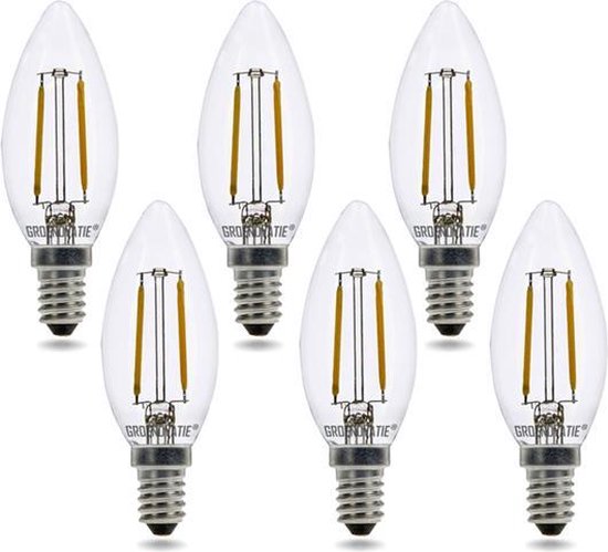 Groenovatie LED Filament Kaarslamp E14 Fitting - 2W - Warm Wit - 6-Pack - Dimbaar