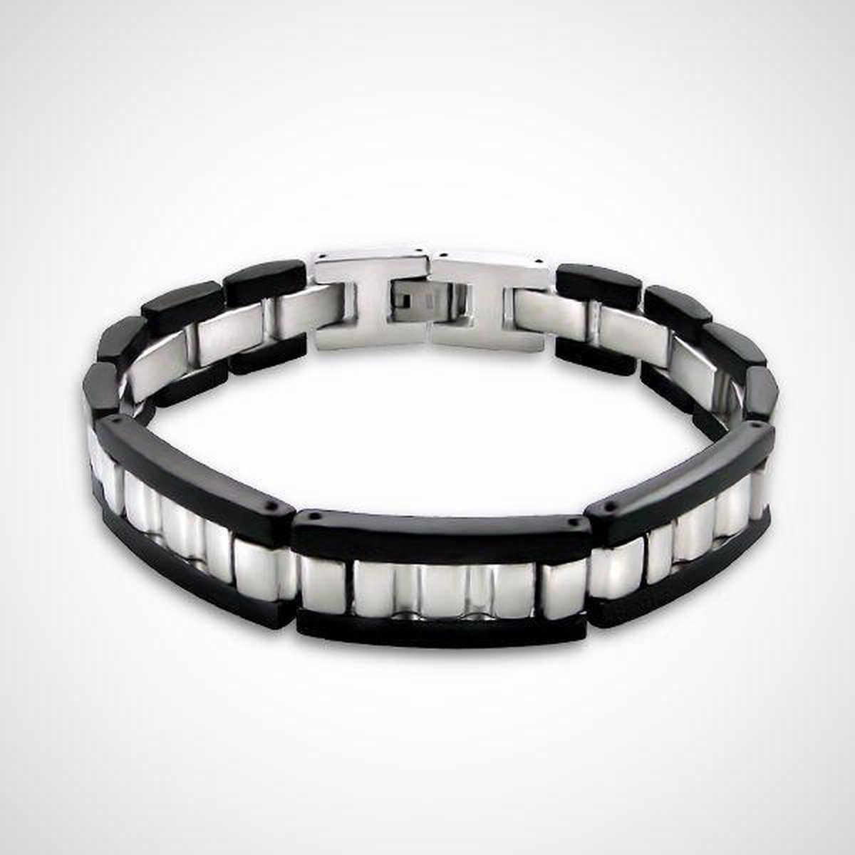 Zwarte wijde - Chirurgisch roestvrijstalen heren armband schakel 22 cm