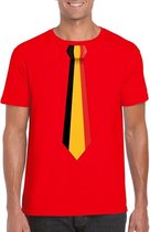 Rood t-shirt met Belgie stropdas heren - Belgie supporter M