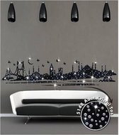 Muursticker Istanbul Skyline - zwart - zelfklevend velours - 195 x 45 cm cm