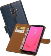 Zakelijke Book Case Telefoonhoesje Geschikt voor de Samsung Galaxy J8 - Portemonnee Hoesje - Pasjeshouder Wallet Case - Blauw