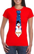 Rood kerst T-shirt voor dames - Sneeuwpoppen stropdas print S