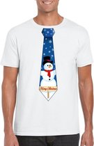 Wit kerst T-shirt voor heren - Sneeuwpoppen stropdas print M