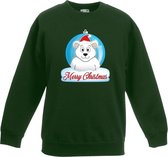 Kersttrui Merry Christmas ijsbeer kerstbal groen jongens en meisjes - Kerstruien kind 12-13 jaar (152/164)