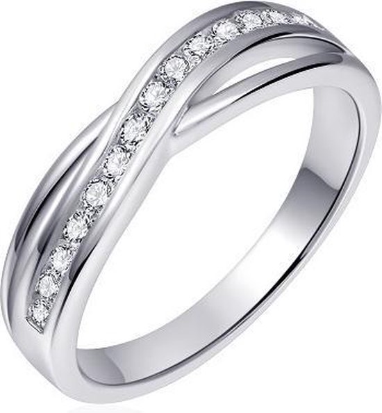 Schitterende Zilveren Dubbele Rand Ring Swarovski ® Zirkonia  17,75 mm. (maat 56) model 146