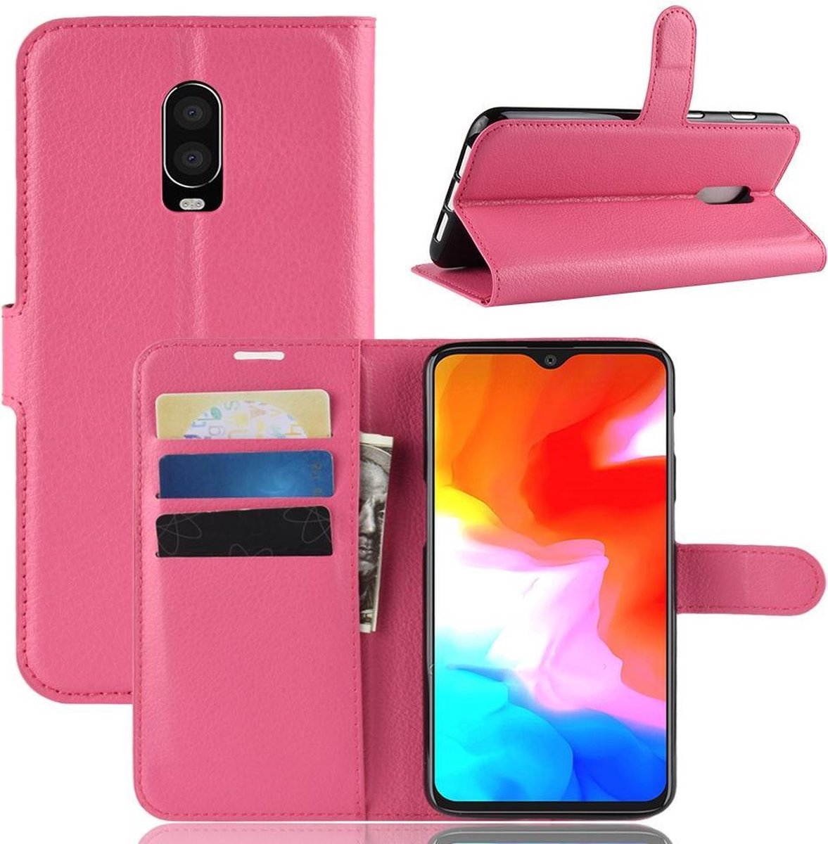 Book Case - Geschikt voor OnePlus 6T Hoesje - Roze