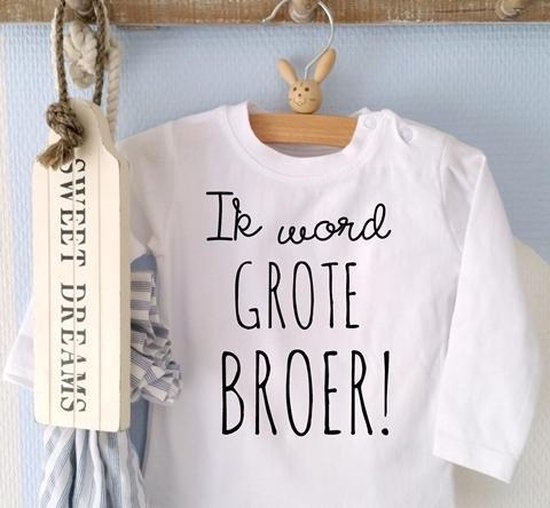 Shirt Ik word grote broer big brother | lange mouw | wit zwart | maat 80 zwangerschap aankondiging  bekendmaking baby