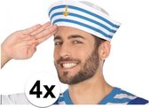 4x Wit/blauw matrozen verkleed hoedjes voor volwassenen