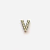 Metalen letter met zirkonia steentjes - Letter V - Personaliseer zelf