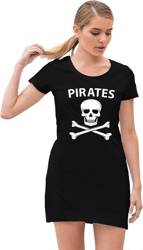 Piraten verkleed jurkje met doodshoofd zwart voor dames - pirates 42