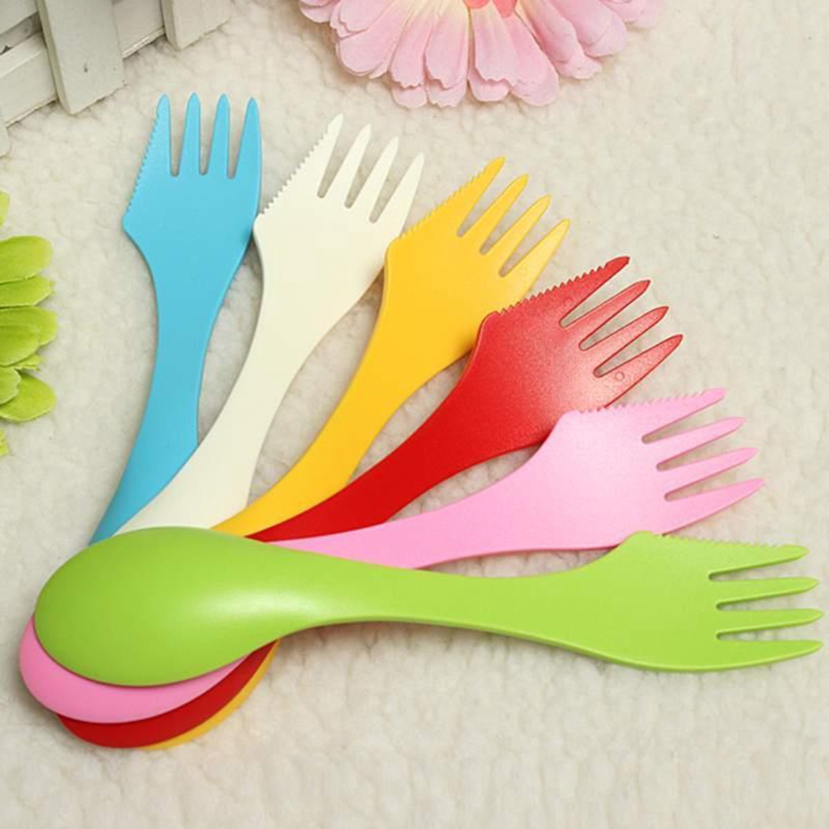 Spork Set van 6 Stuks Spork Campingbestek Spork 3 in 1