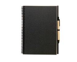 Easy4Office Notitieboek 26x19cm, 70 vel blanco gerecycled papier, inclusief biologisch afbreekbare en gerecyclede balpen. Blauwe inkt.