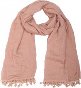 Dielay - Sjaal Vierkant met Franjes - Polyester - 140x140 cm - Roze